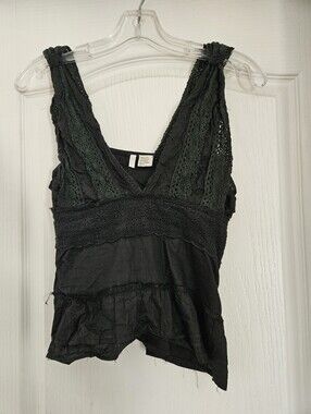 Do & Be Layered Black Lace Trim V-Neck